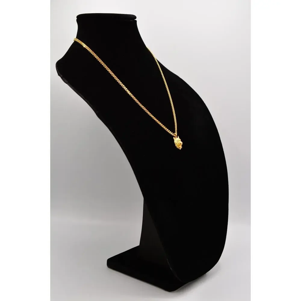 Kalifornia Lion Pendant Necklace Gold Tone Cuban Chain Signed Unisex 9J